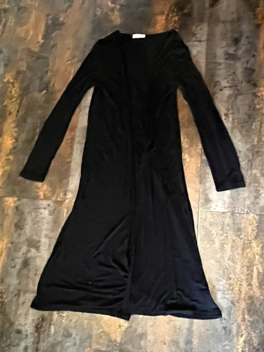 Zenana Outfitters Sheer Black Chico Long Sleeve Open Front Midi Duster, Size S